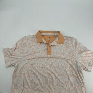 Graham Luxe Mens XL Polo Shirt Short Sleeve White Orange Leaf Print Golf‎ Casual